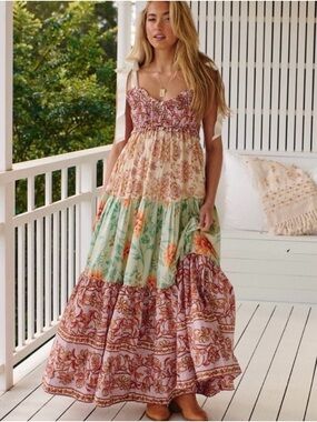 Free People Pastel Multi Floral Tiered Maxi Dress